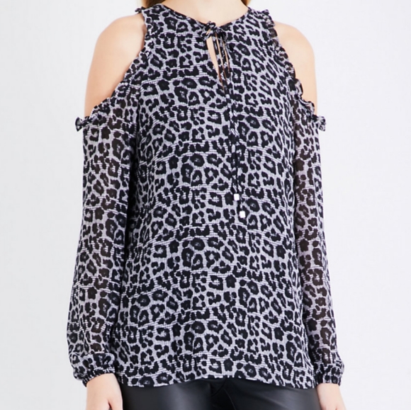 MICHAEL Michael Kors leopard print cold shoulder top S - Picture 1 of 8